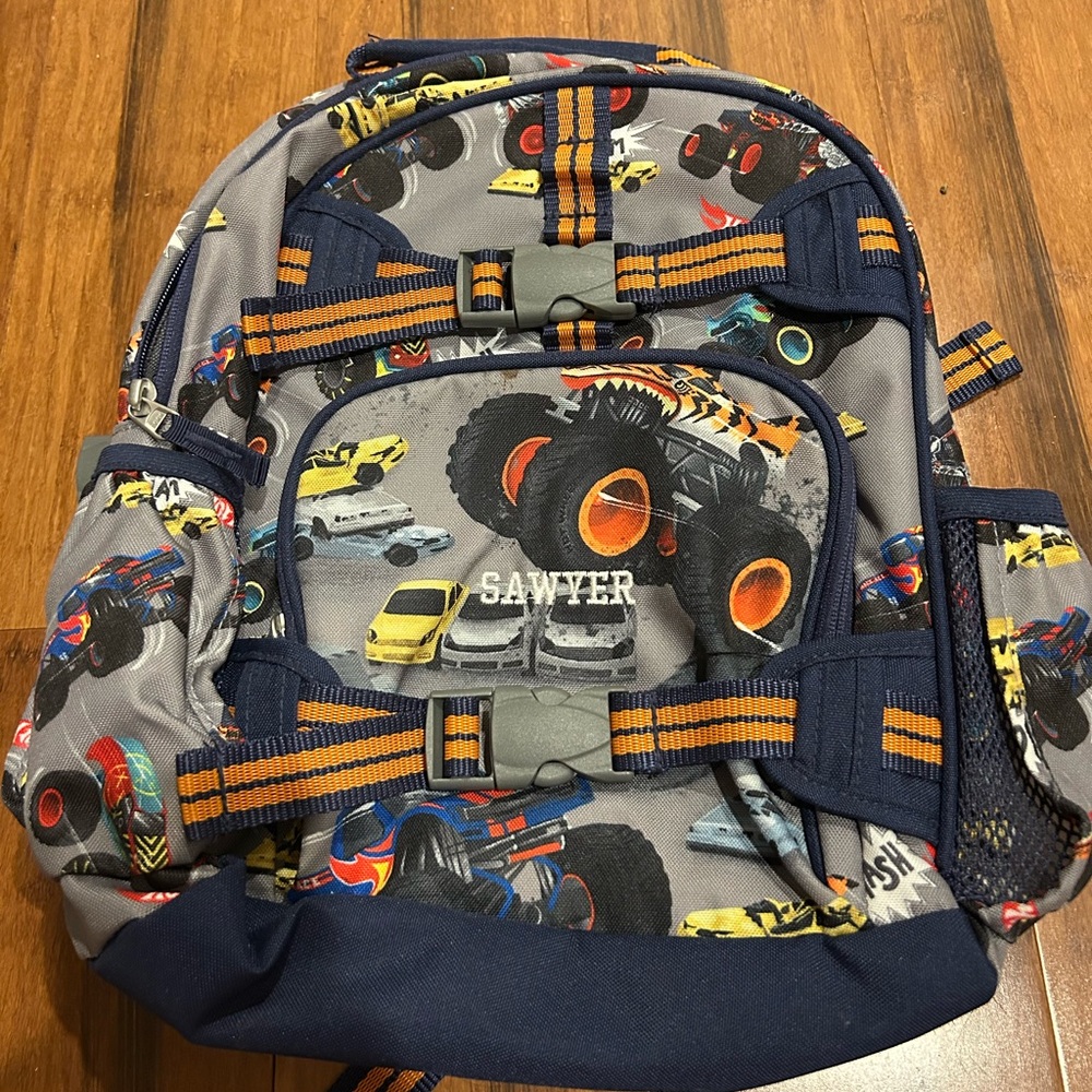 Pottery Barn Kids Monster Truck Backpack - Gray and Blue